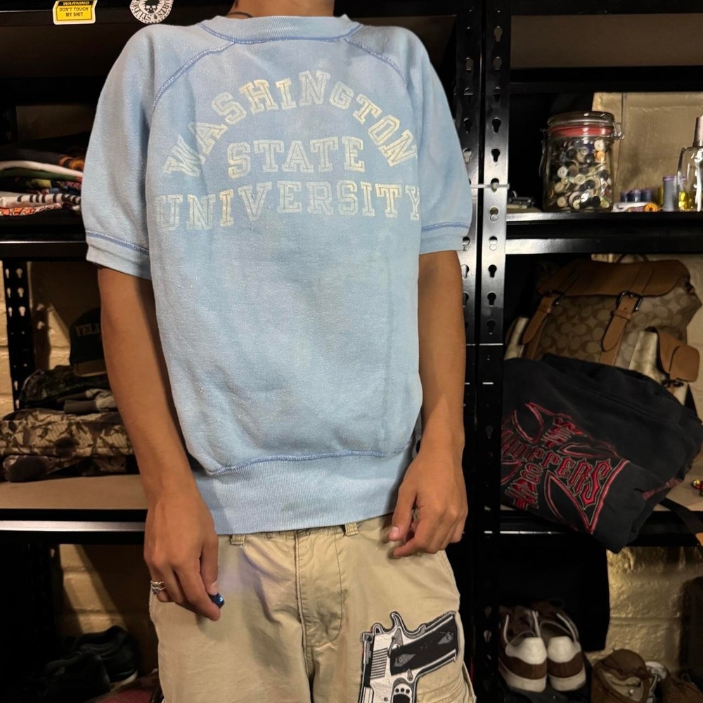 60s Champion RUNNING MAN light blue WSU Spellout Sweatshirt - Medium